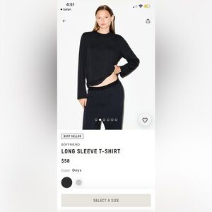 authentic SKIMS boyfriend long sleeve t shirt in black / onyx